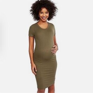 Motherhood Maternity olive Green body-con ribbed Tshirt dress